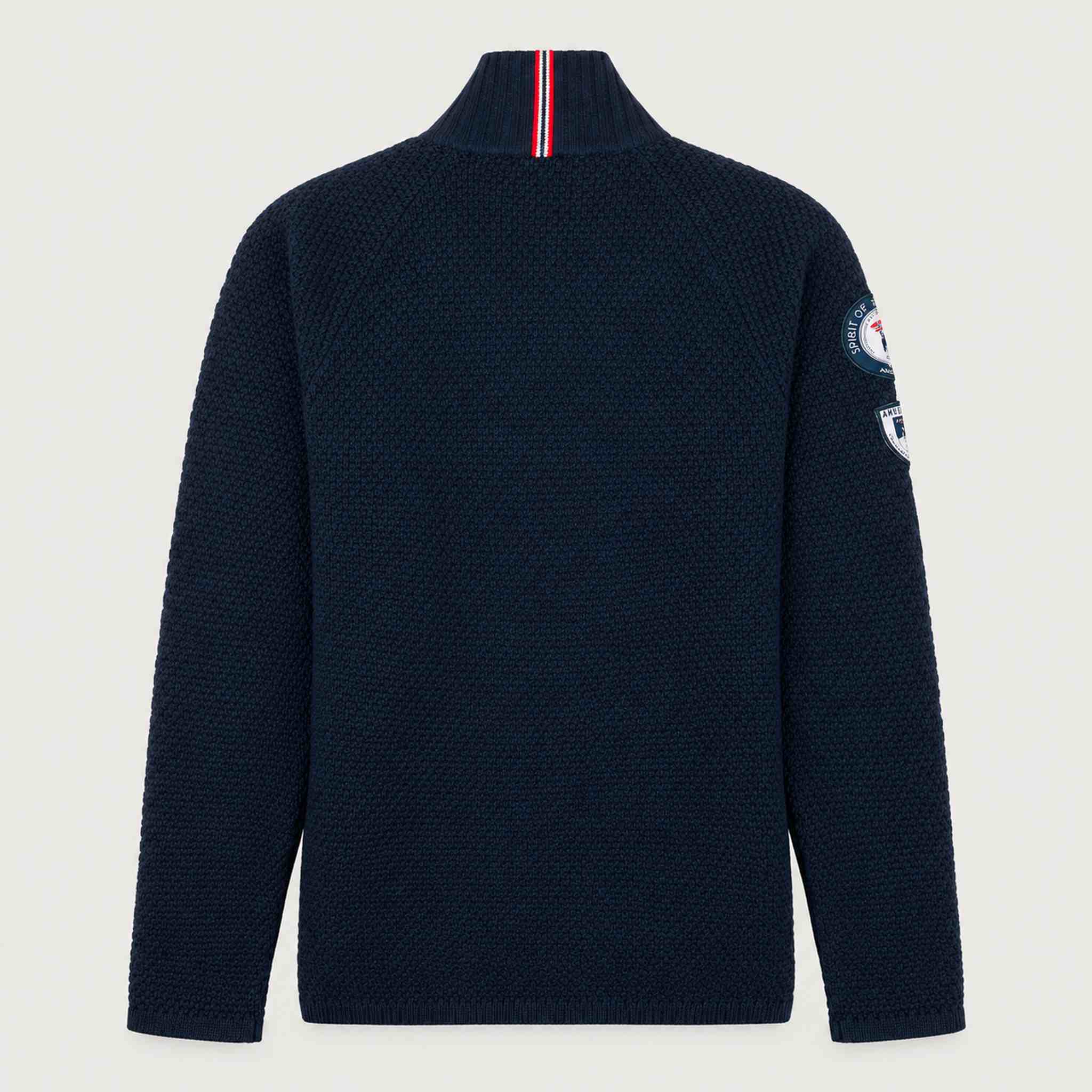 Amundsen Boiled Ski Flag Sweater in Faded Navy, back product view.
