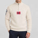 Amundsen Boiled Ski Flag Sweater in Oatmeal, front view on model.