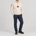 Amundsen Boiled Ski Flag Sweater in Oatmeal, full outfit view on model.