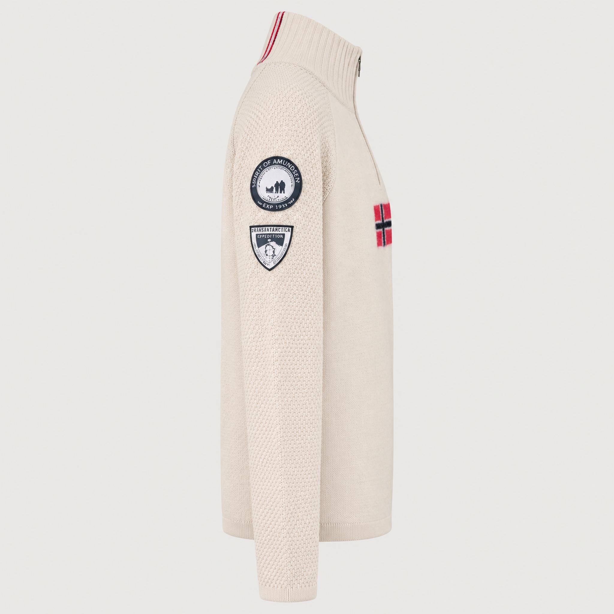 Amundsen Boiled Ski Flag Sweater in Oatmeal, side product view.