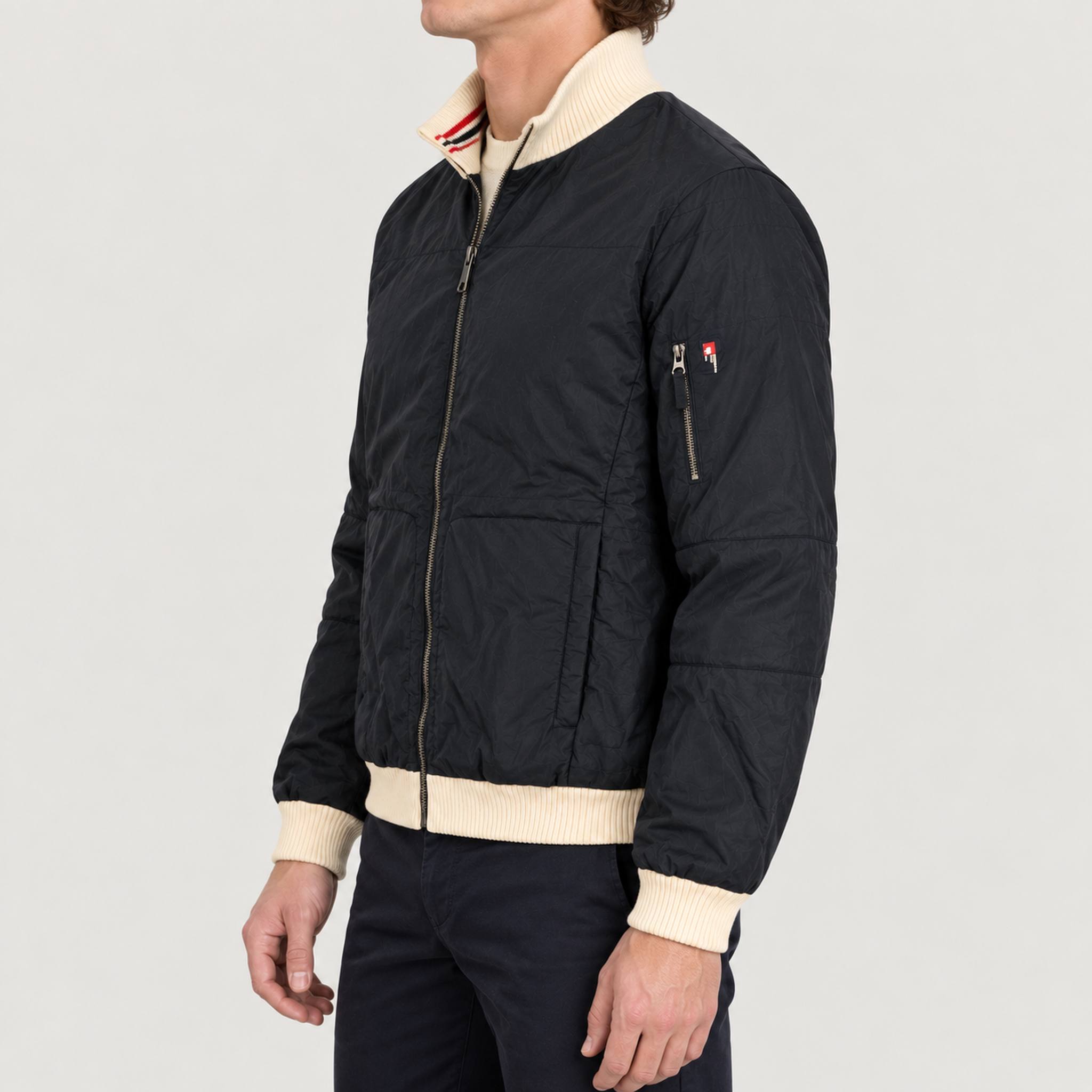 Amundsen men's Breguet Waxed Jacket in Faded Navy, model side.