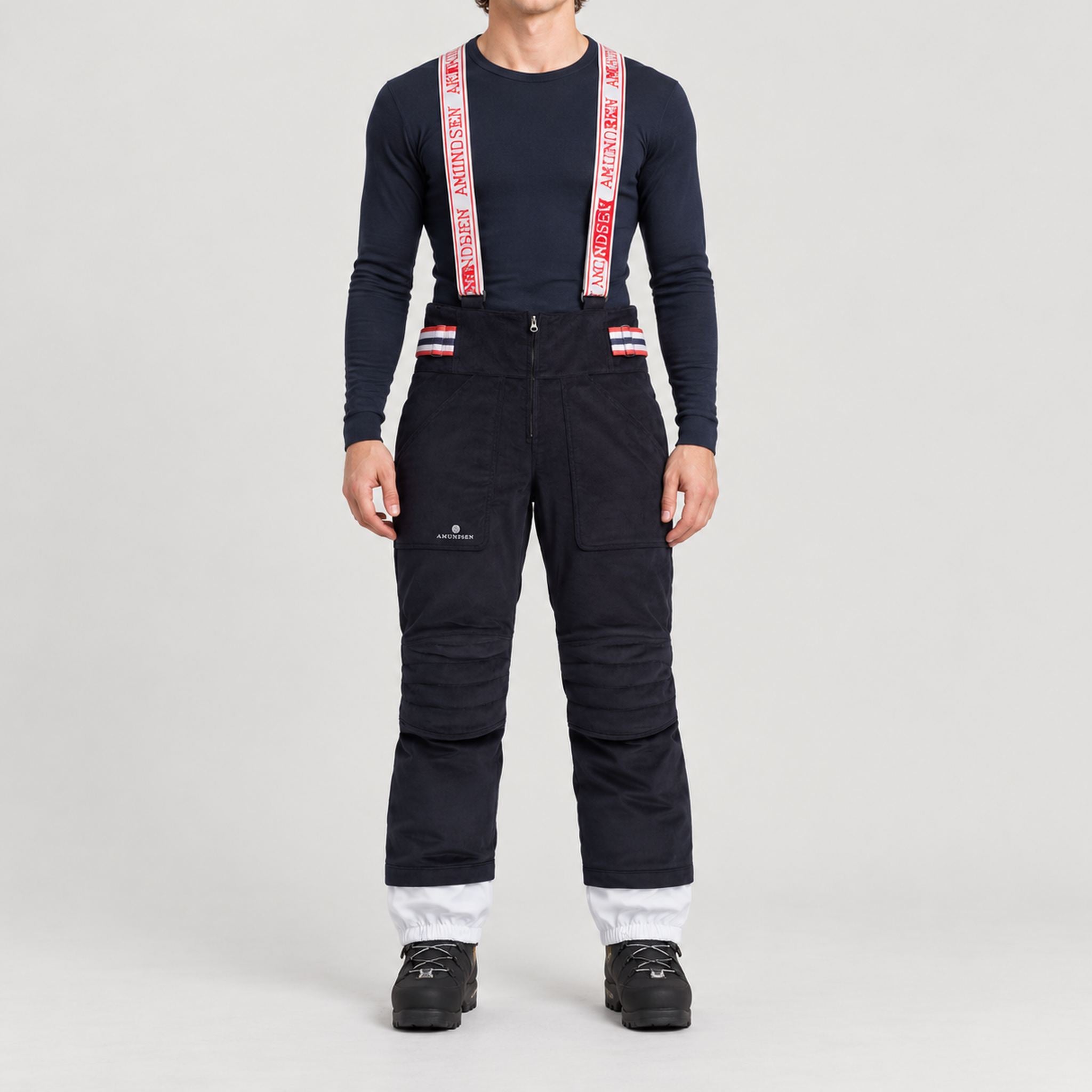 Amundsen Concord Ski Pants in Faded Navy, front view on model.