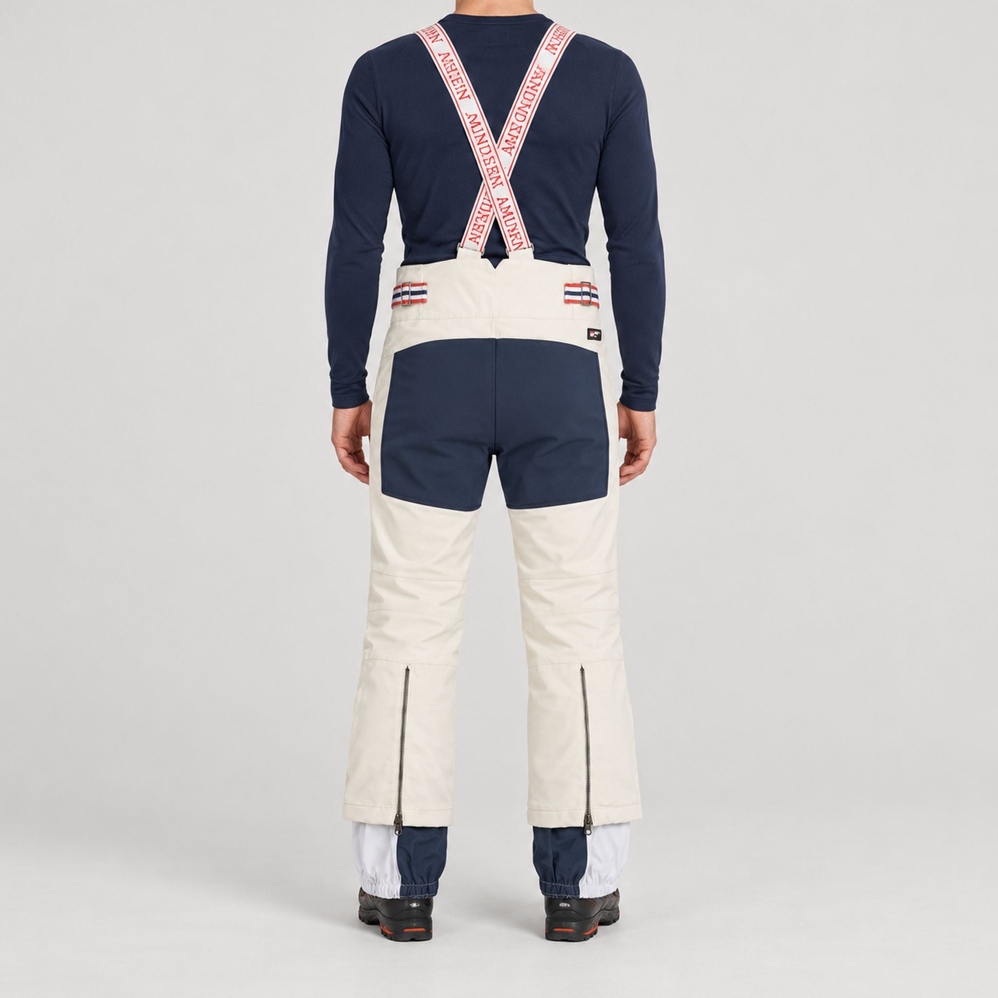 Amundsen Concord Ski Pants in Natural, back view on model.