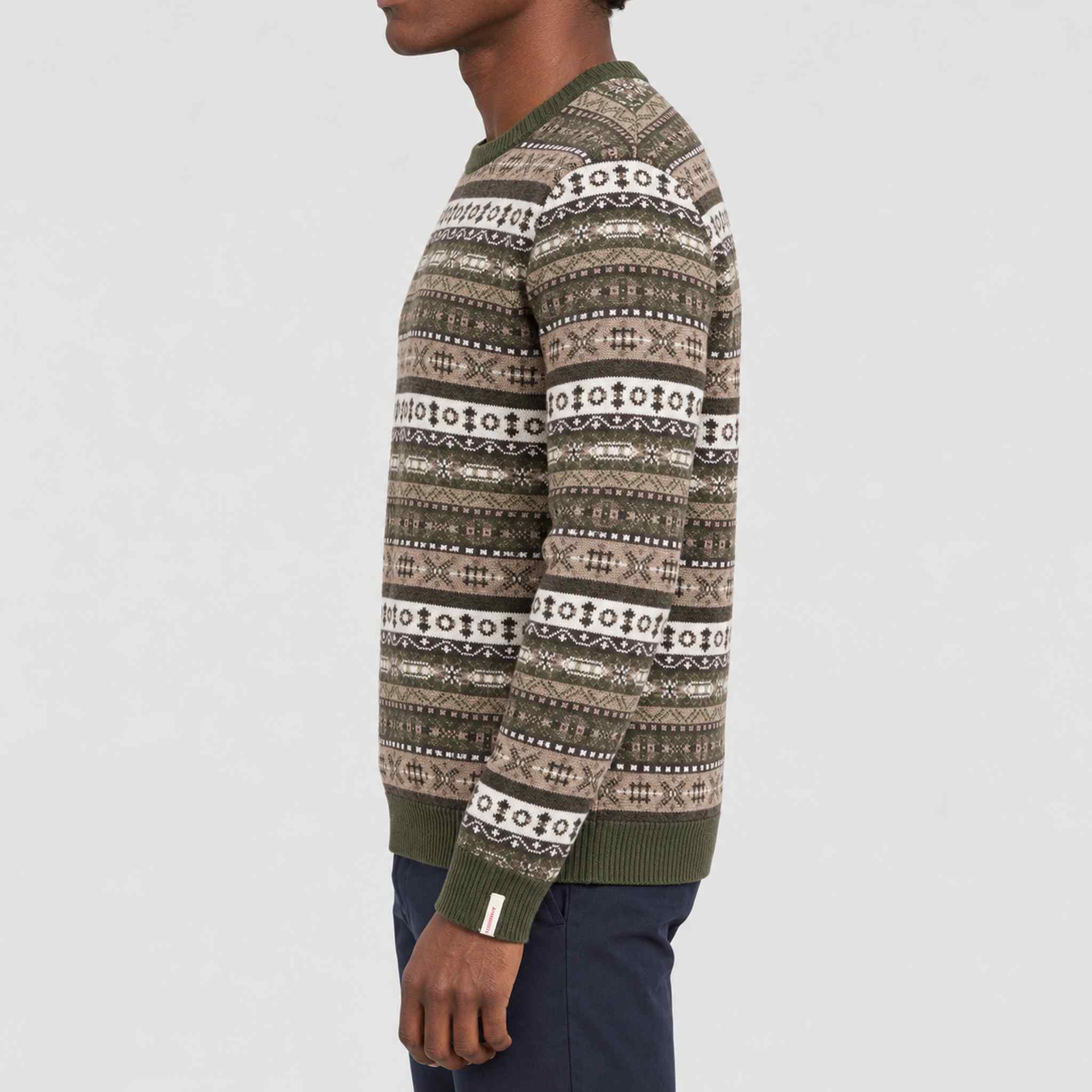 Amundsen Dunkirk Crew Neck, side view on model.