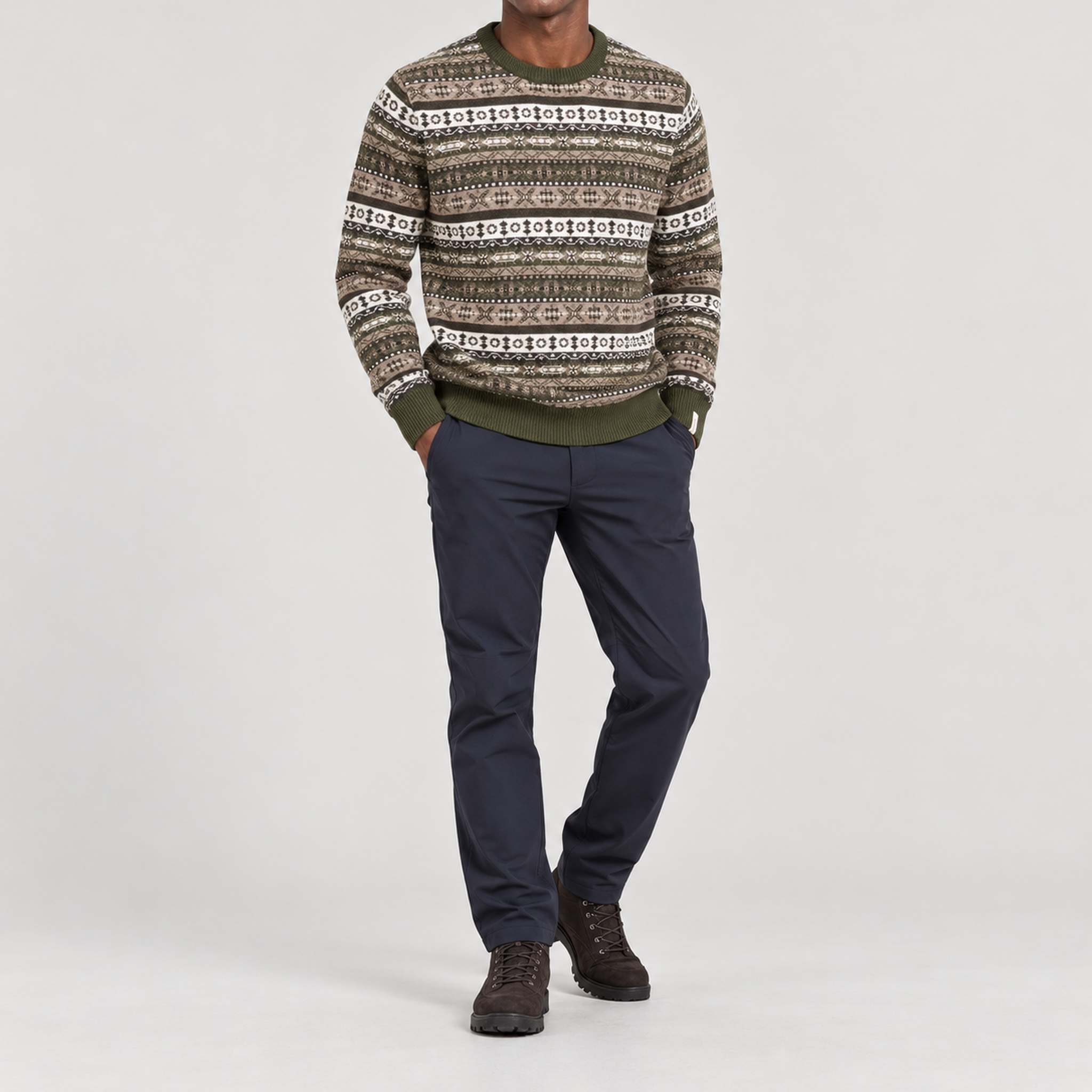 Amundsen Dunkirk Crew Neck, full outfit view on model.