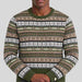Amundsen Dunkirk Crew Neck, close-up fabric detail on model.