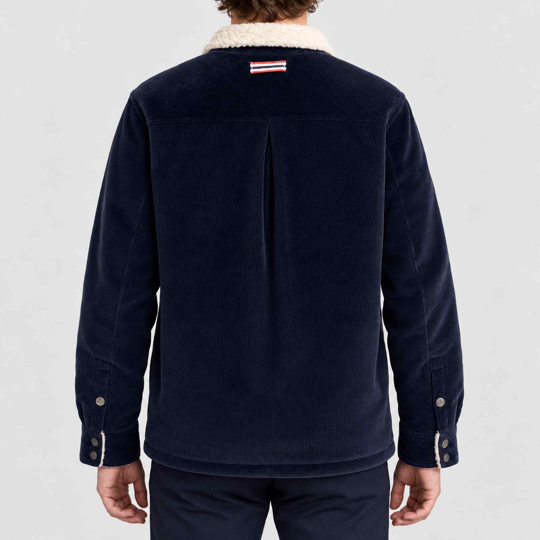 Amundsen Harvester Overshirt in True Navy, back view on model.