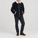 Amundsen Harvester Overshirt in True Navy, full outfit view on model.