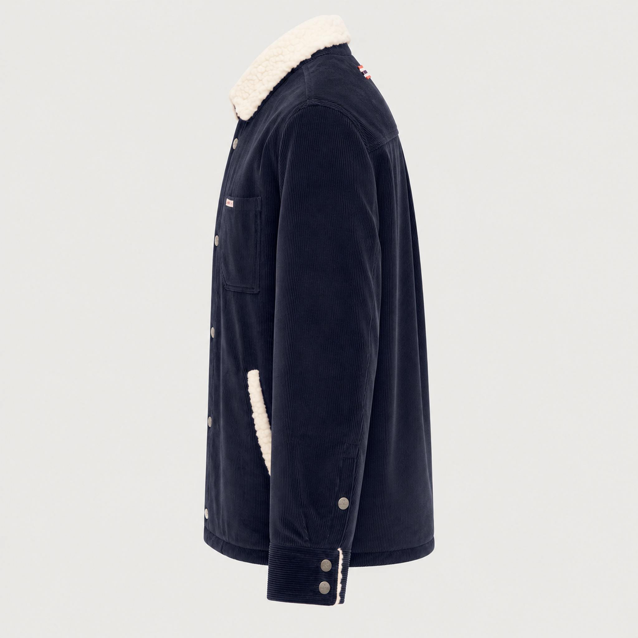 Amundsen Harvester Overshirt in True Navy, side product view.