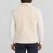 Amundsen Harvester Reverso Waxed Vest, back view on model, cream fleece side.