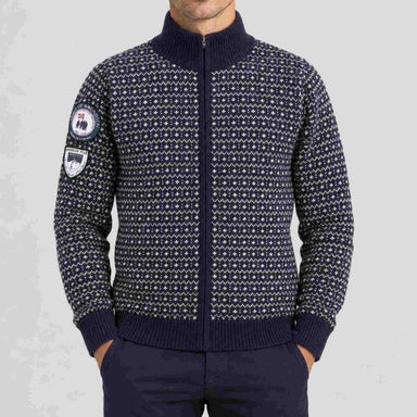 Amundsen Heroes of Telemark Full Zip in Faded Navy, front view on model.