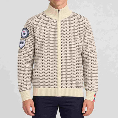 Amundsen Heroes of Telemark Full Zip in Natural, front view on model.