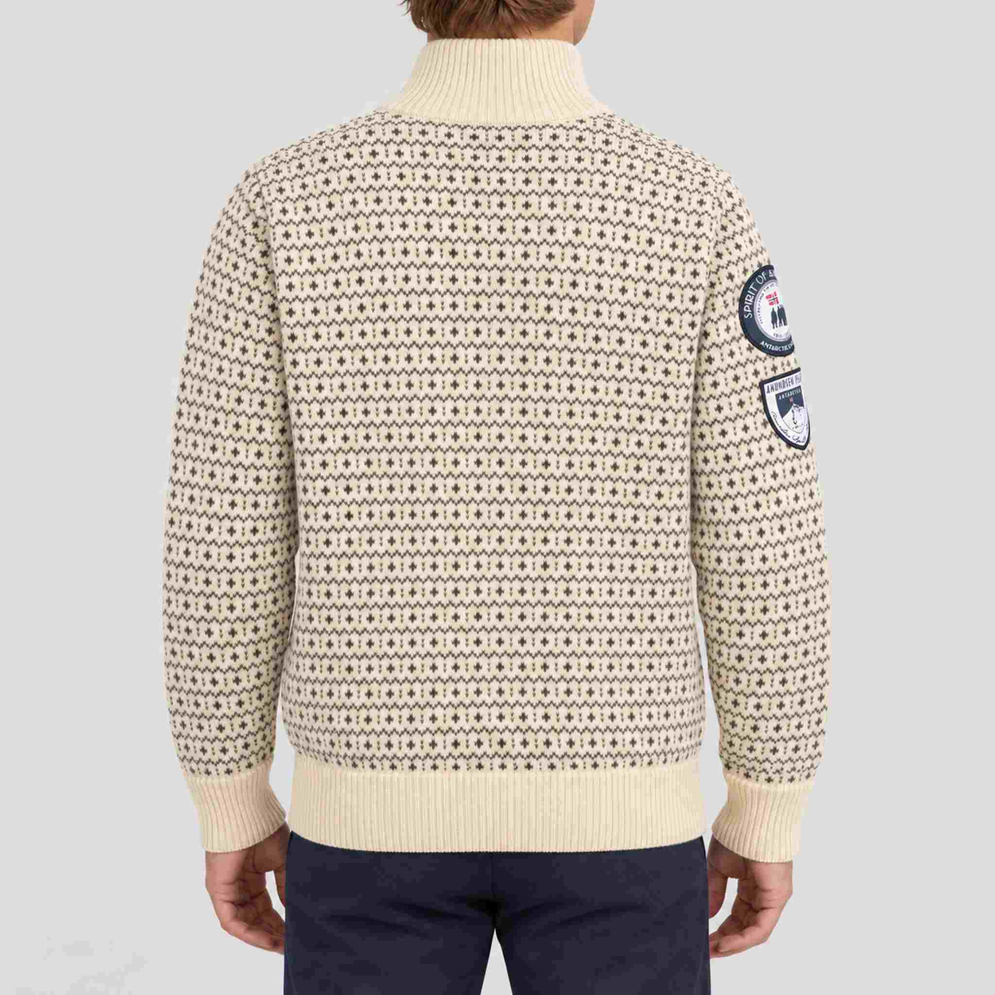 Amundsen Heroes of Telemark Full Zip in Natural, back view on model.