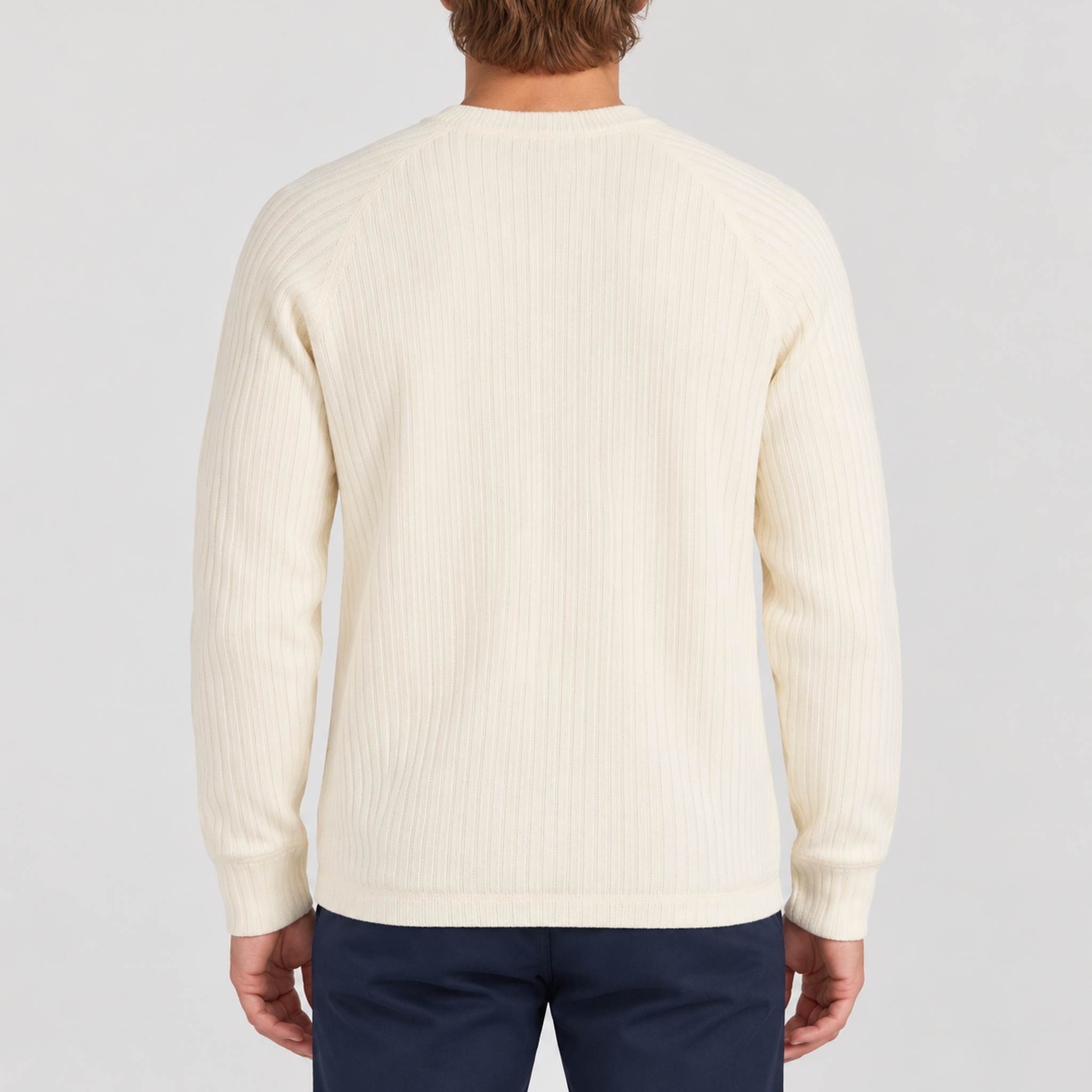 Amundsen Hero’s Hide Crew Neck, back view on model.