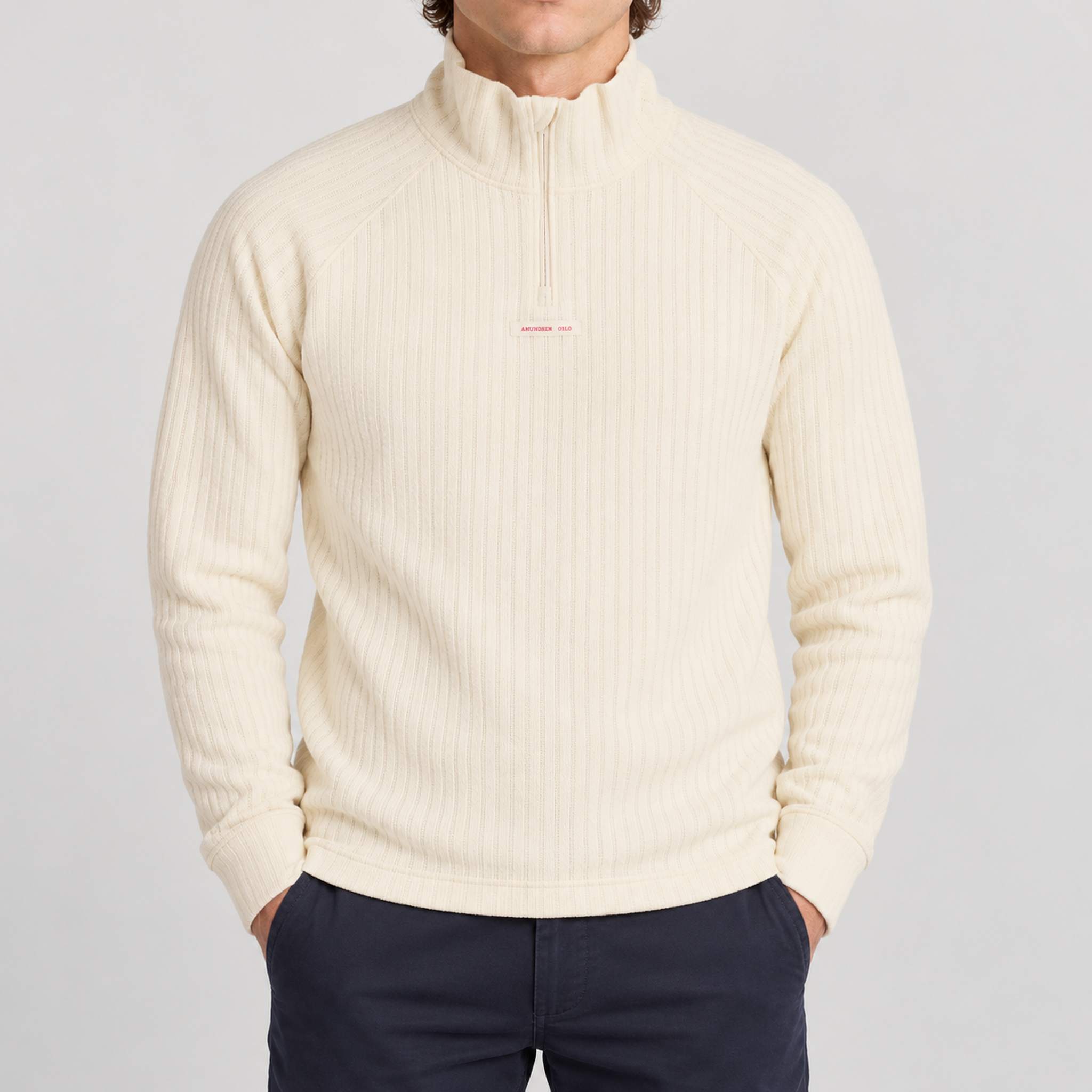 Amundsen Hero's Hide Half Zip, front view on model.