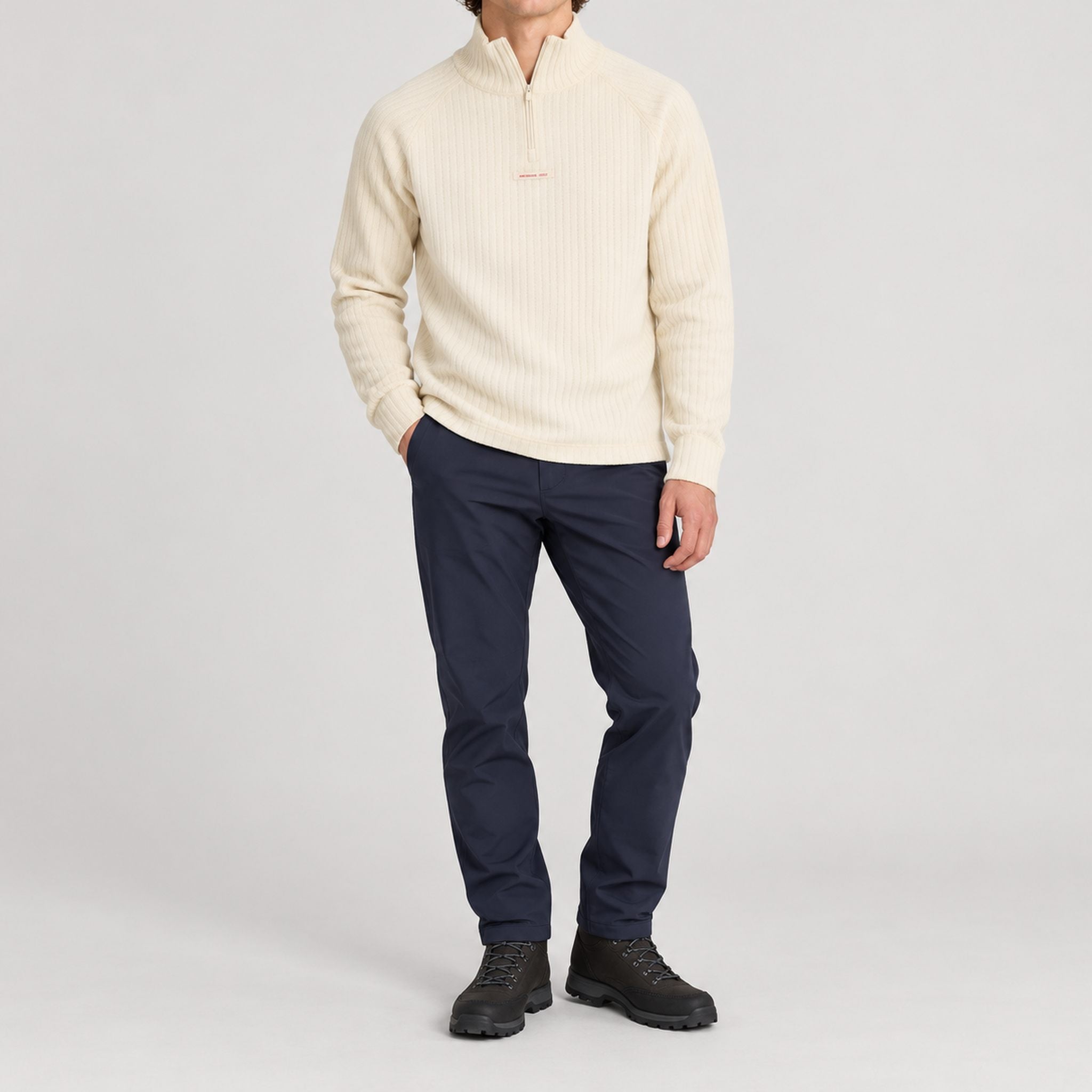Amundsen Hero's Hide Half Zip, full outfit view on model.
