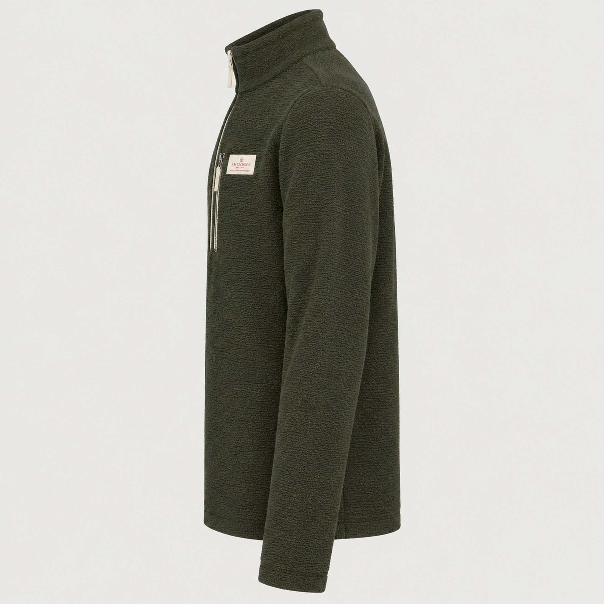 Amundsen Hut Half Zip in Spruce Green, side product view.