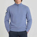 Amundsen Peak Half Zip in Denim Blue, front view on model.