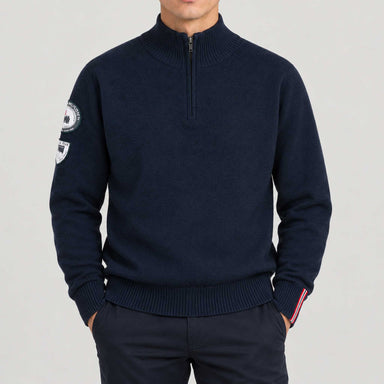 Amundsen Peak Half Zip in Faded Navy, front view on model.