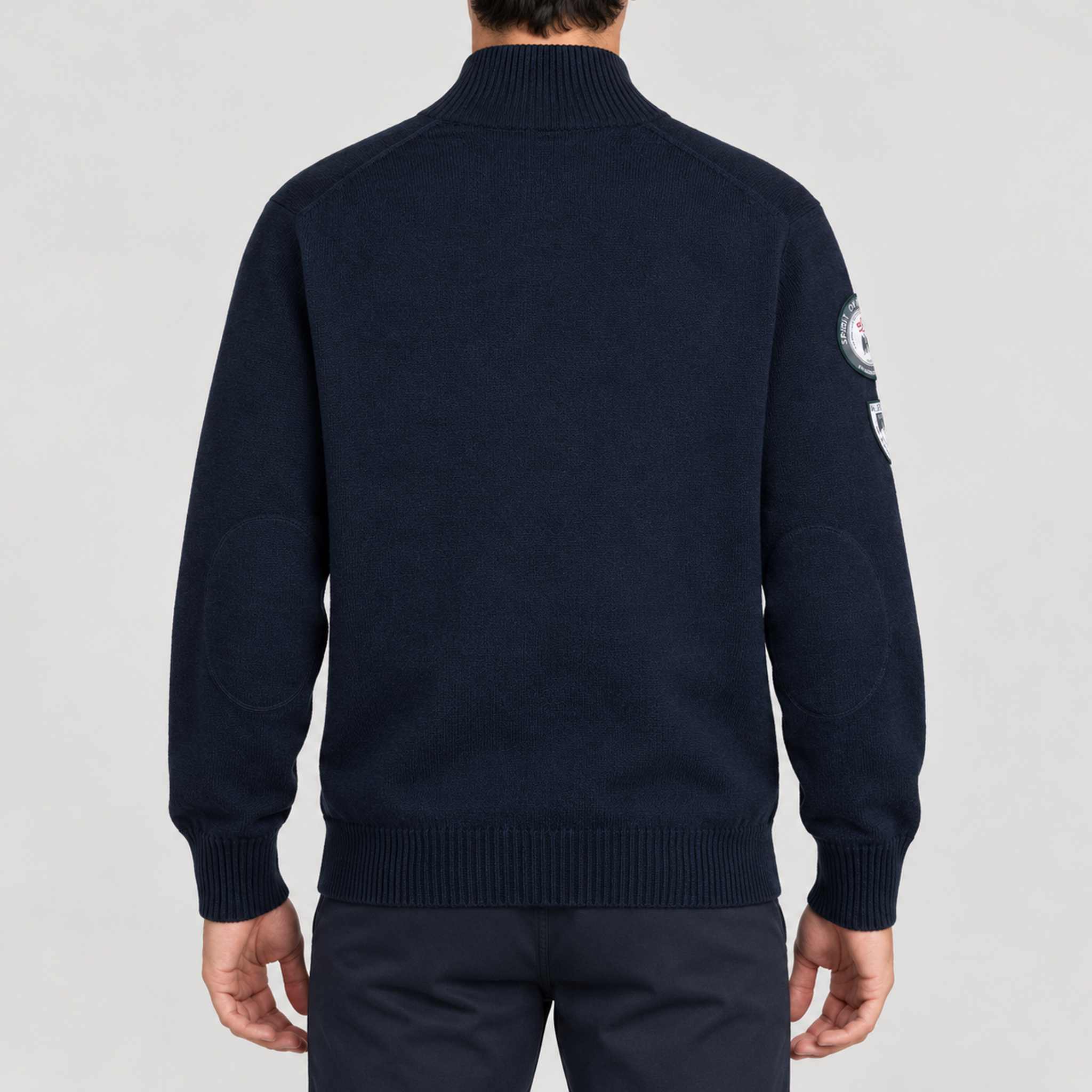 Amundsen Peak Half Zip in Faded Navy, back view on model.