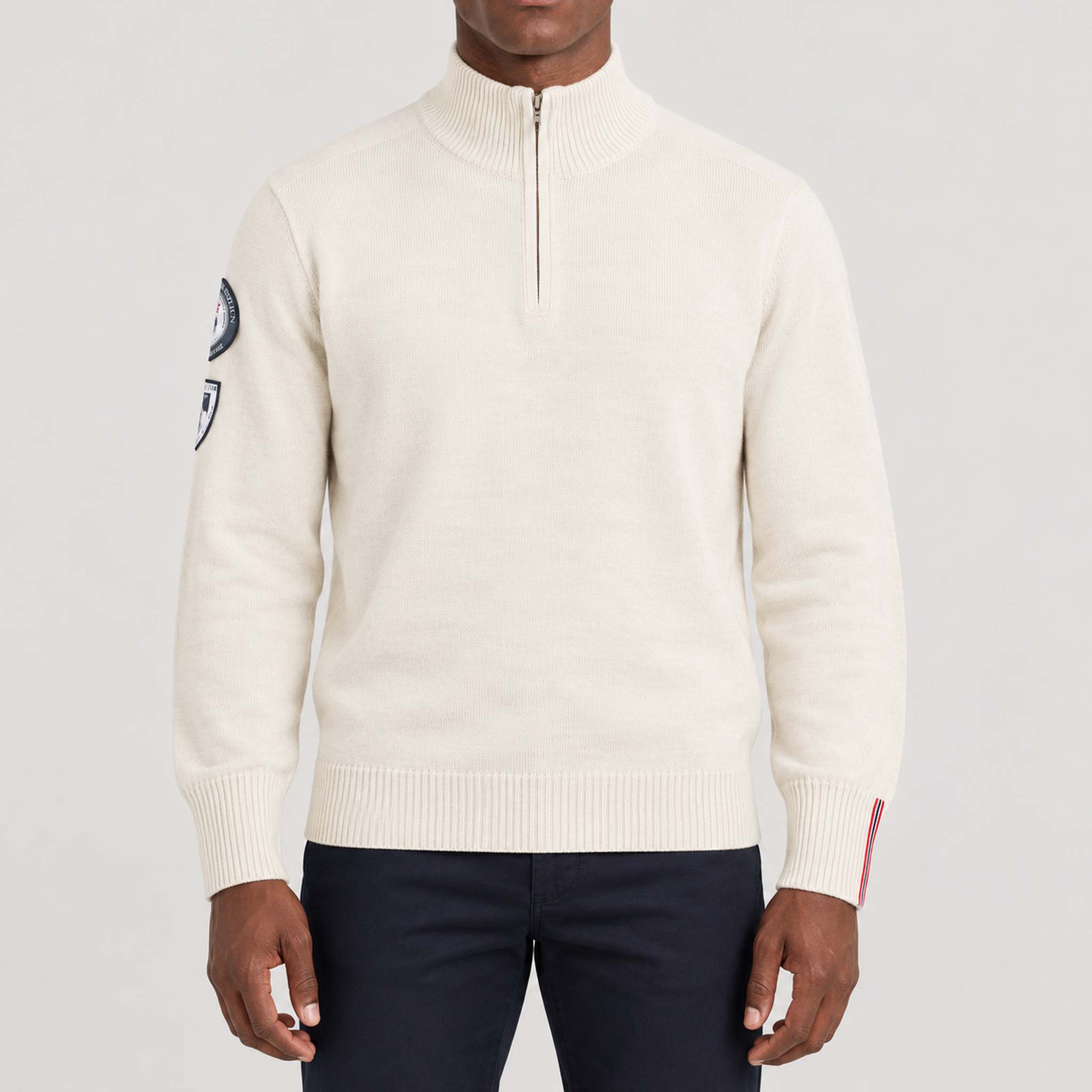 Amundsen Peak Half Zip in Oatmeal, front view on model.