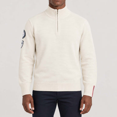 Amundsen Peak Half Zip in Oatmeal, front view on model.