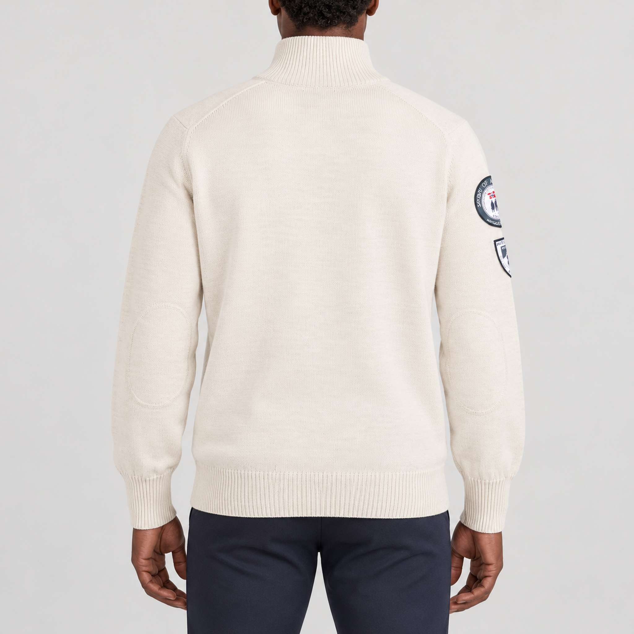 Amundsen Peak Half Zip in Oatmeal, back view on model.