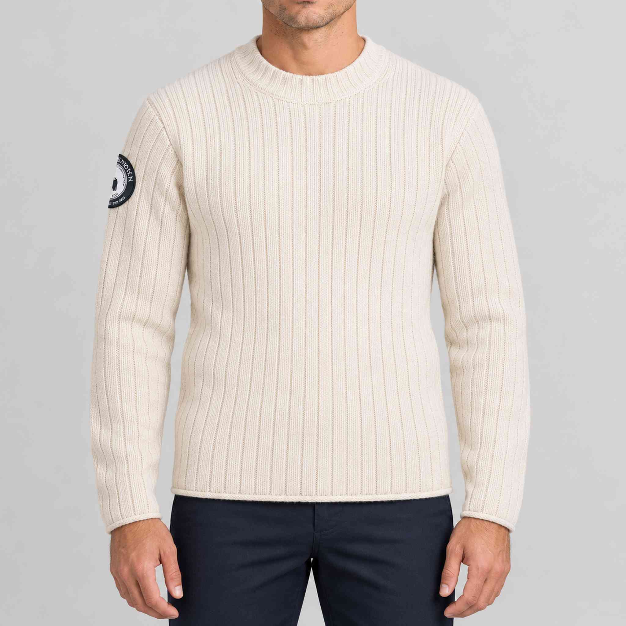 Amundsen Roald Roll Neck in Oatmeal, front view on model.