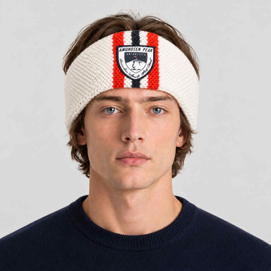 Amundsen Antarctica Headband in White, front view worn by a male model.