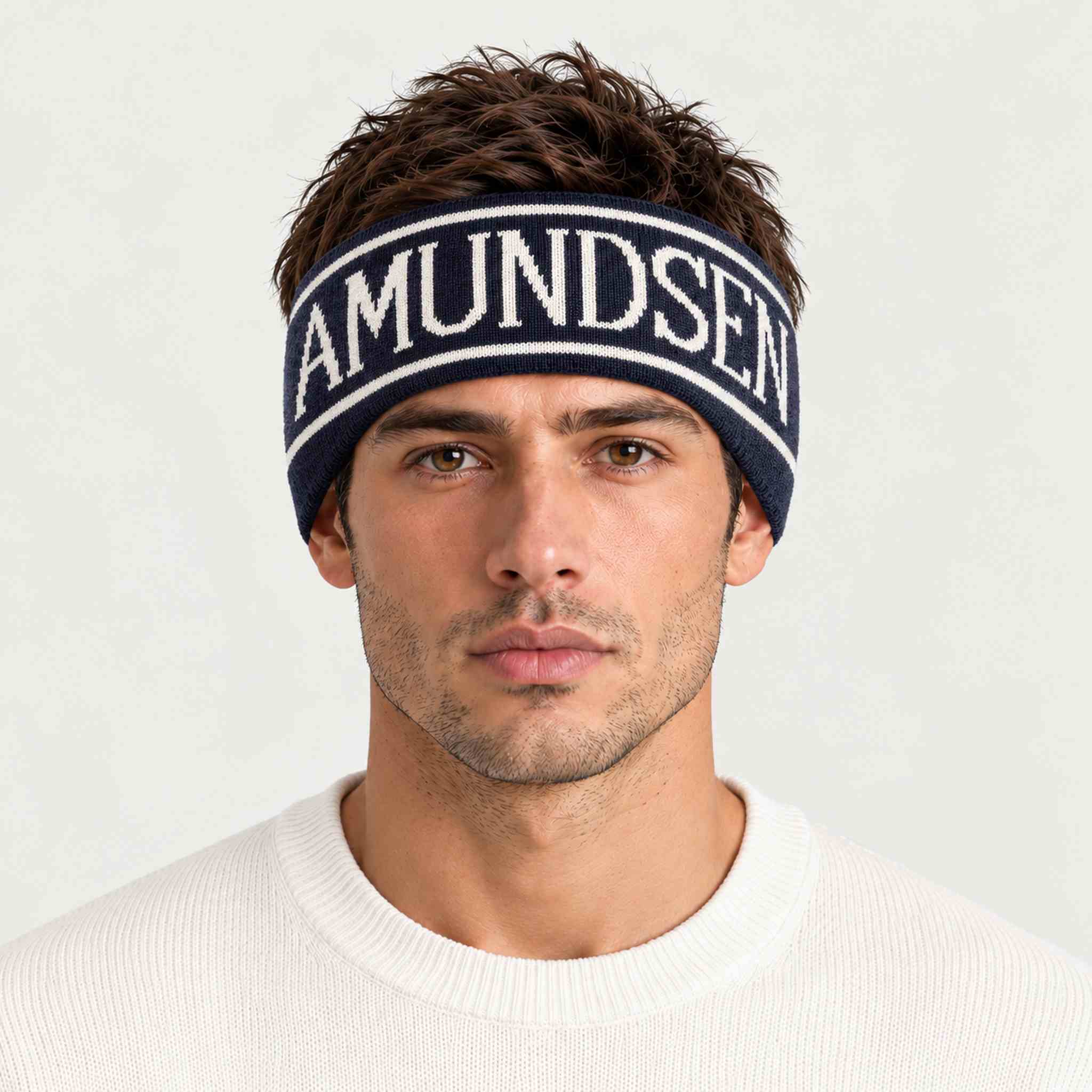 Amundsen ski headband faded navy, model male front