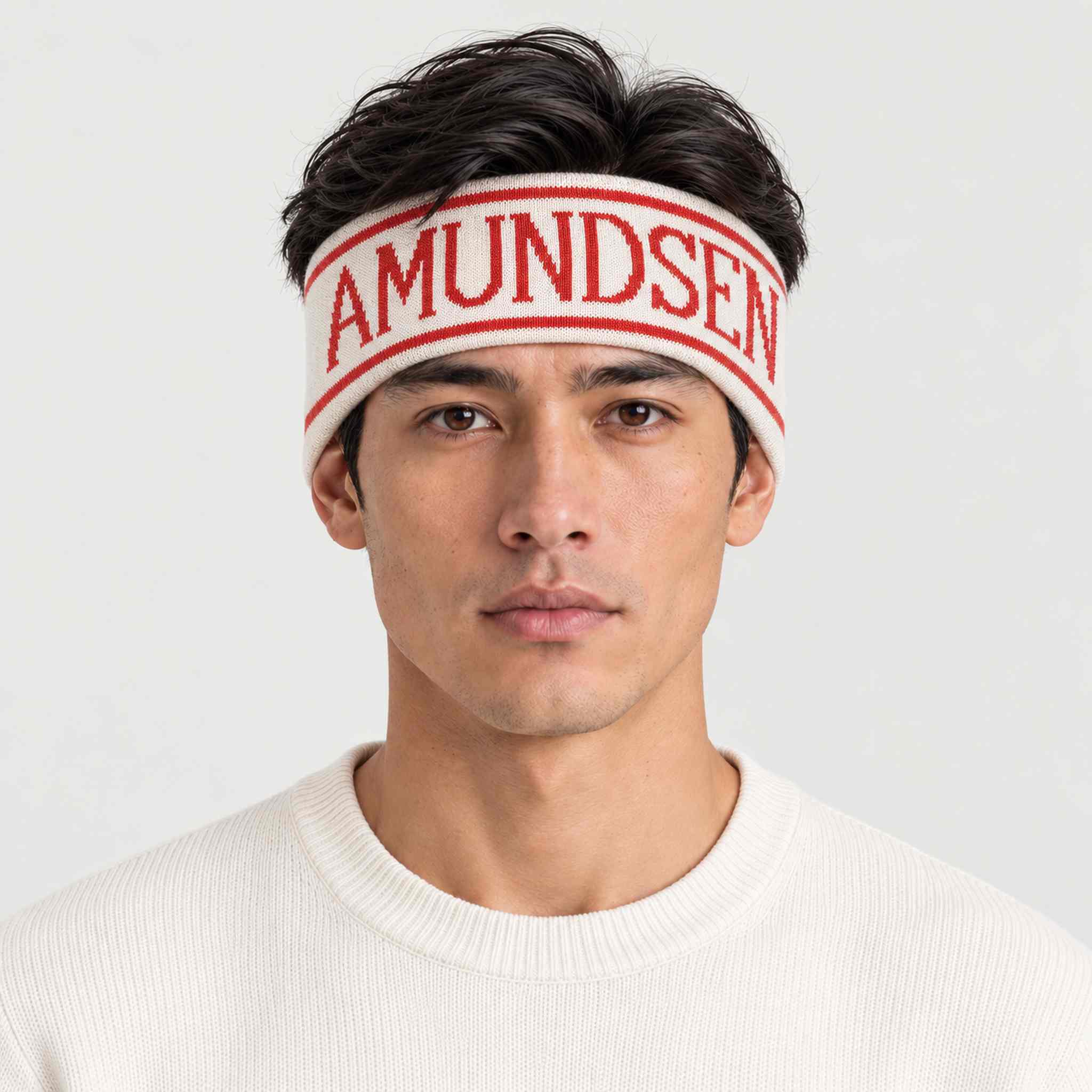 Amundsen ski headband white red, model male front