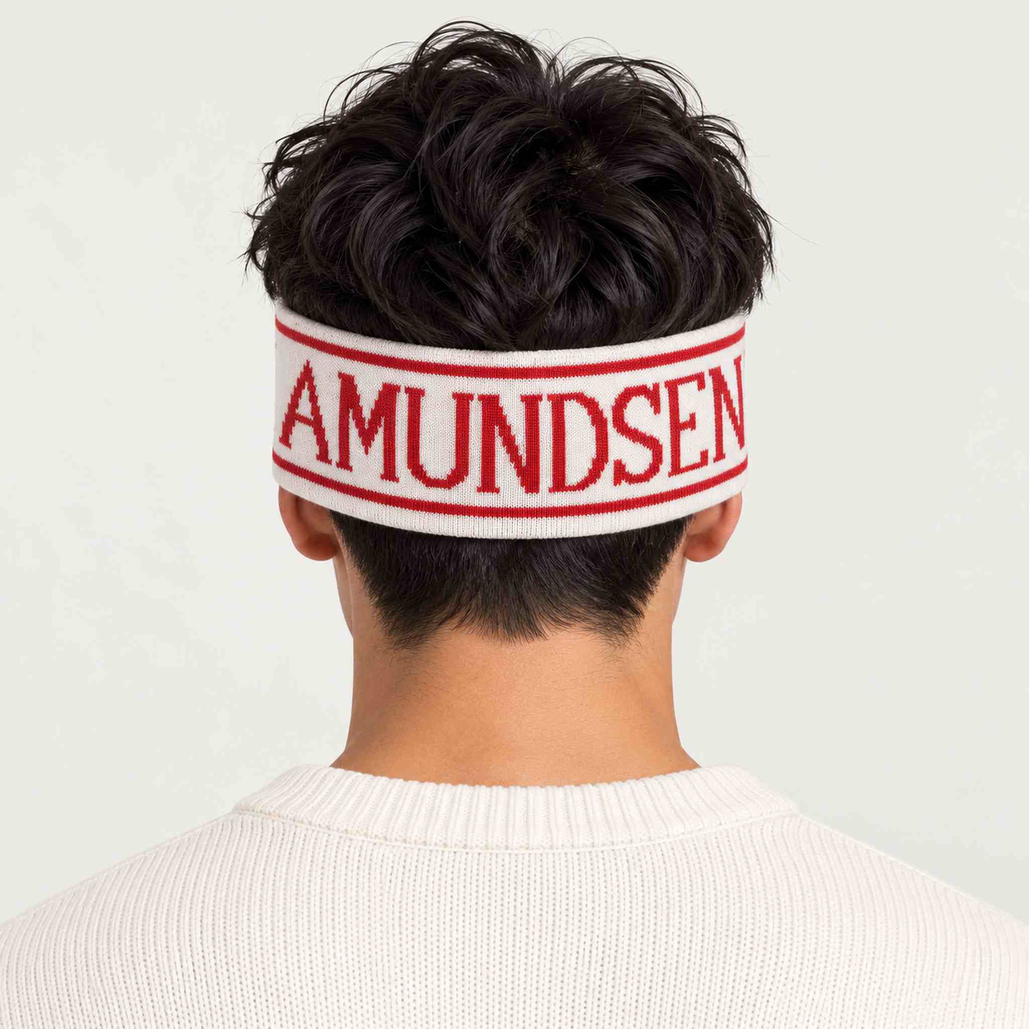 Amundsen ski headband white red, model male back