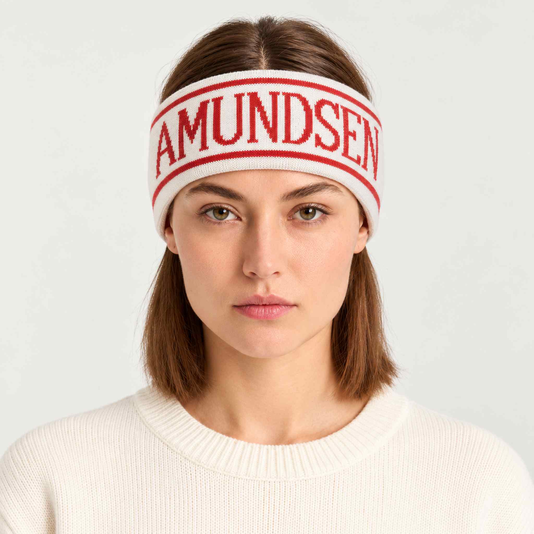 Amundsen ski headband white red, model female front