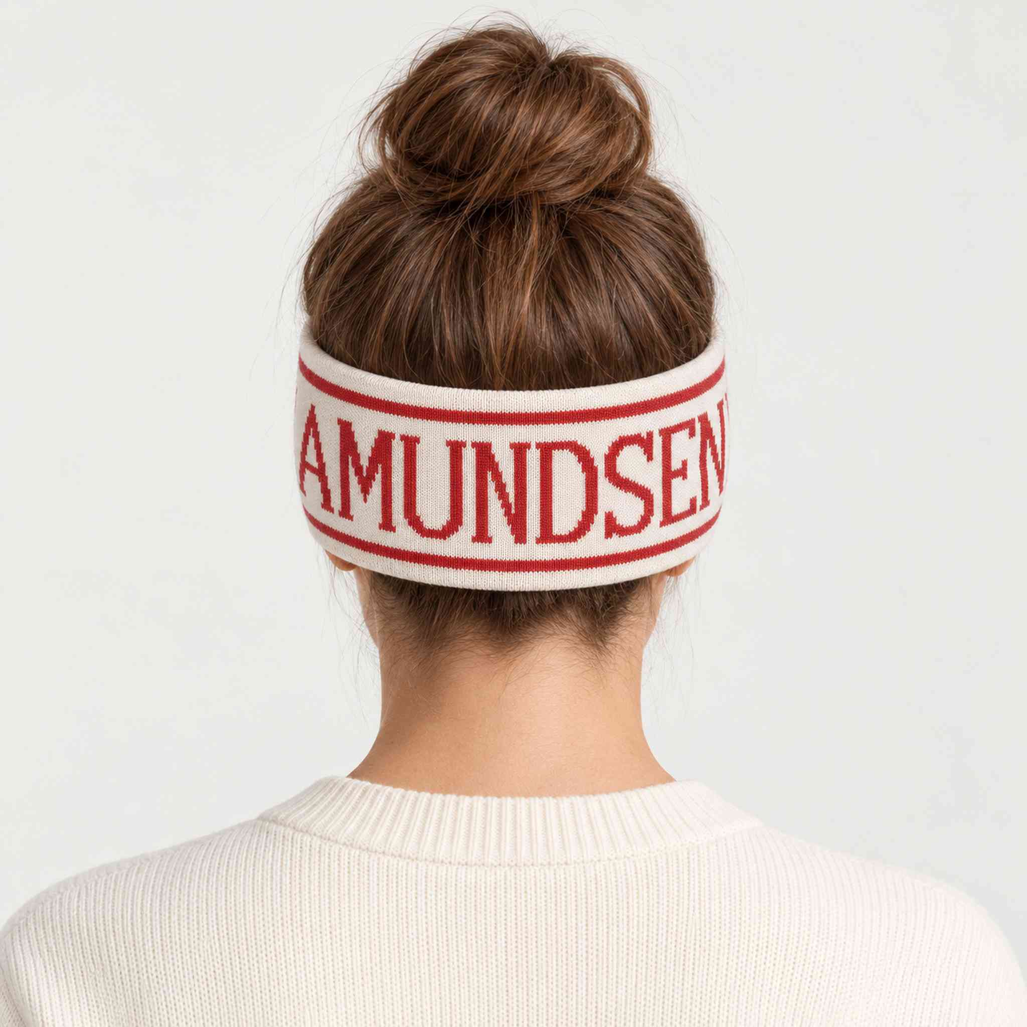 Amundsen ski headband white red, model female back
