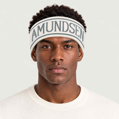 Amundsen ski headband white stormy blue, model male front