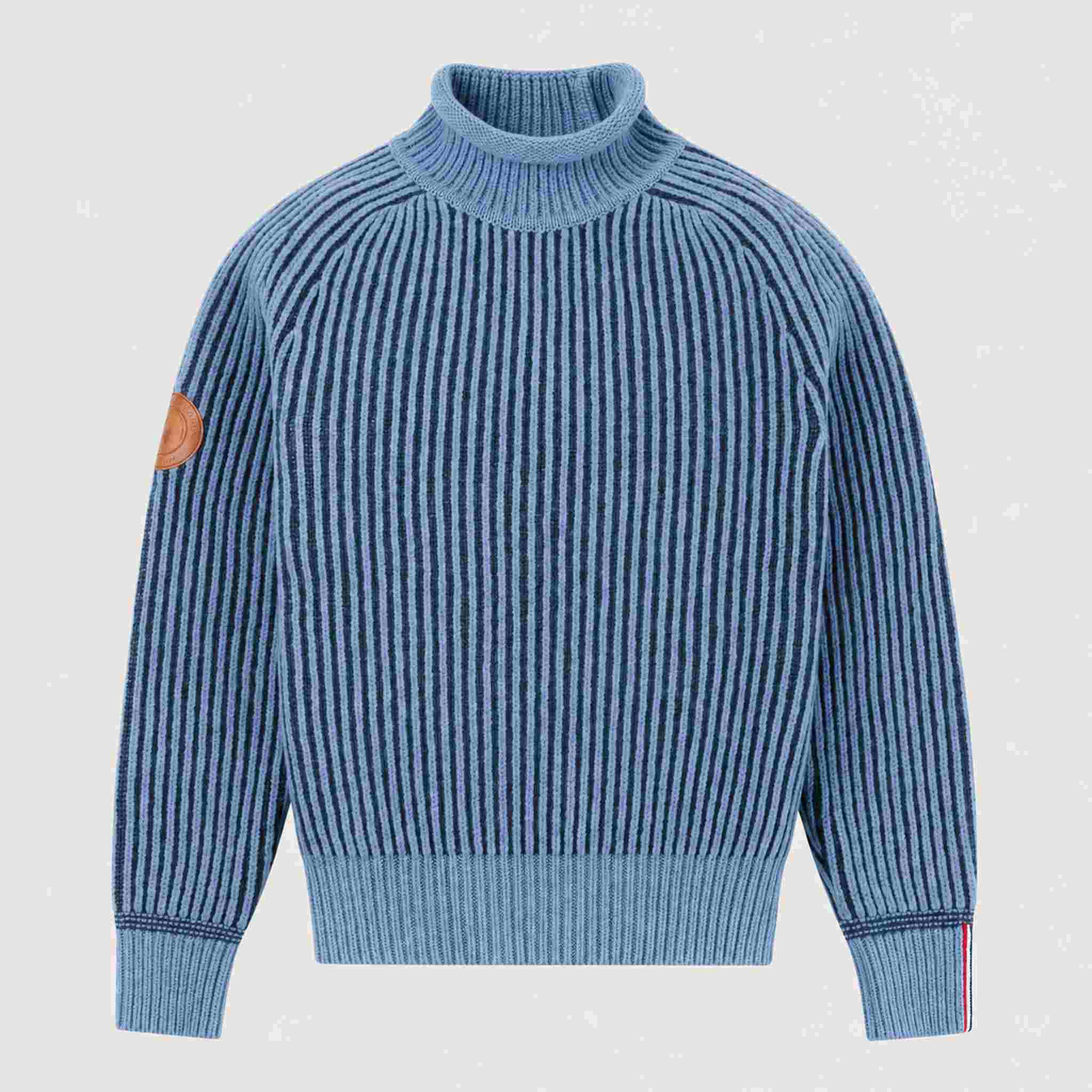 Amundsen Gard Sweater in Fjord Blue, front product view.