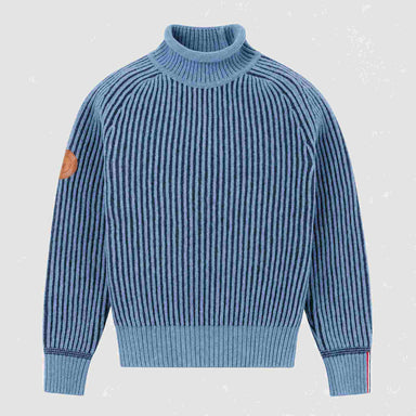 Amundsen Gard Sweater in Fjord Blue, front product view.