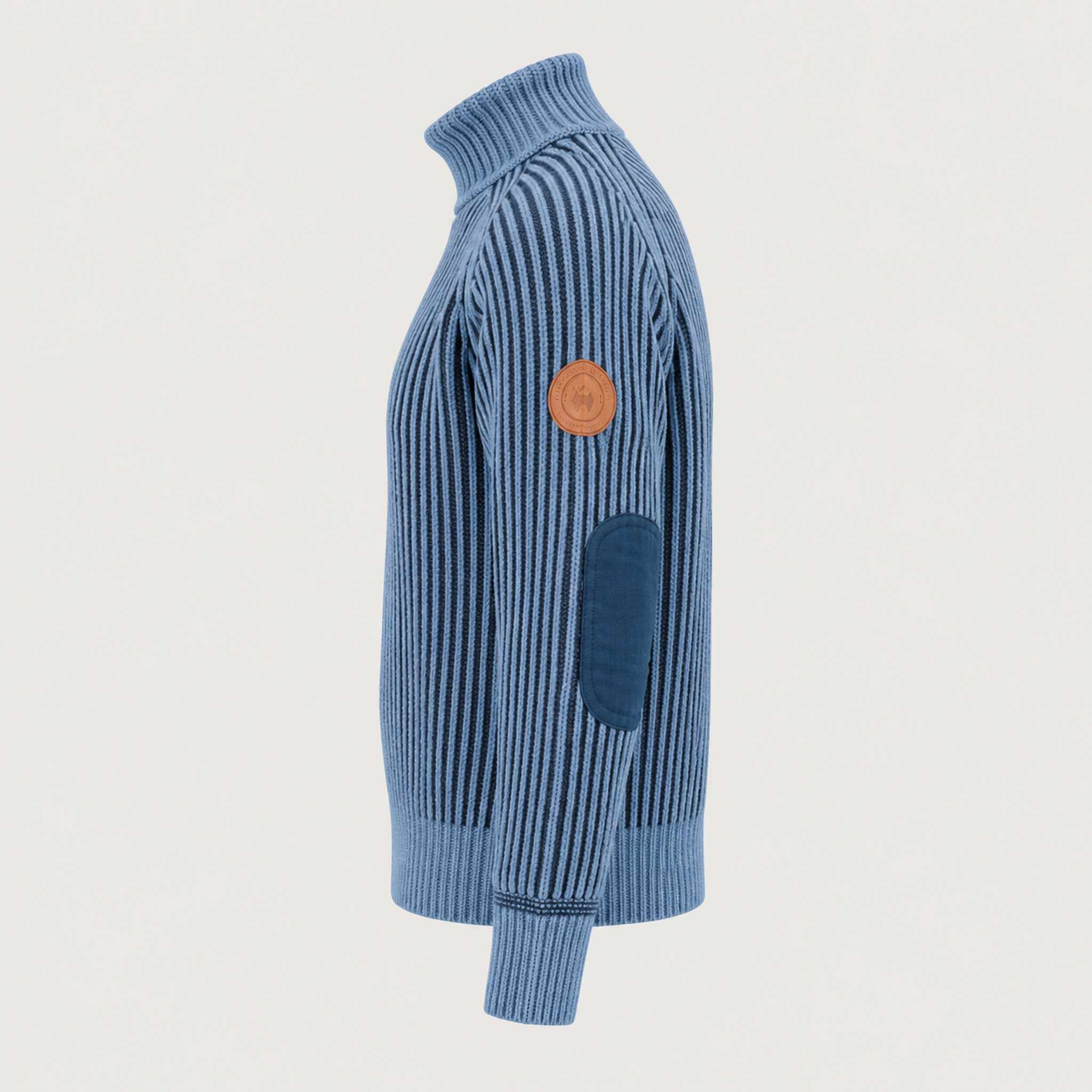Amundsen Gard Sweater in Fjord Blue, side product view.