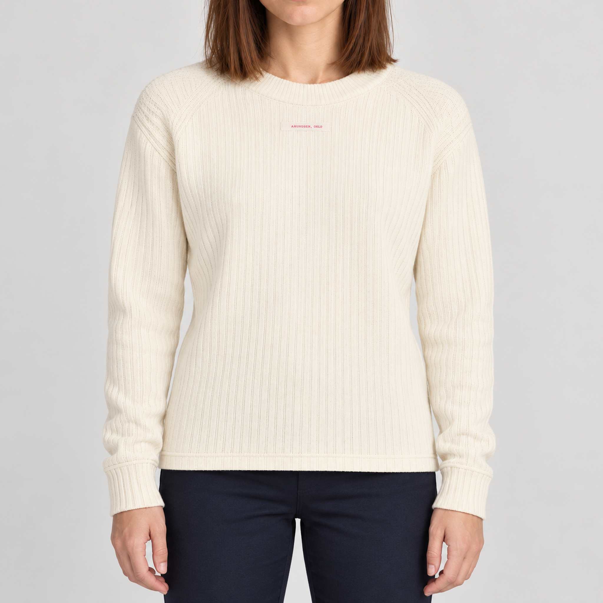 Amundsen Hero’s Hide Crew Neck, front view on model.