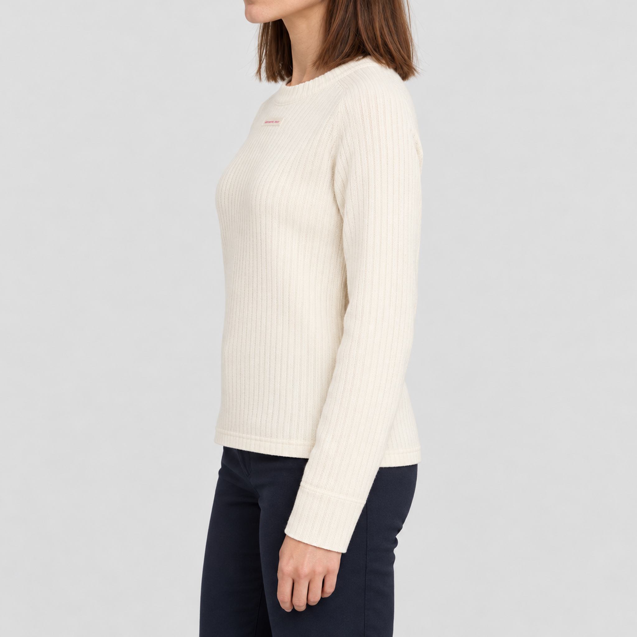 Amundsen Hero’s Hide Crew Neck, side view on model.