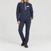 Amundsen Hut Half Zip in Faded Navy, full outfit view on model.
