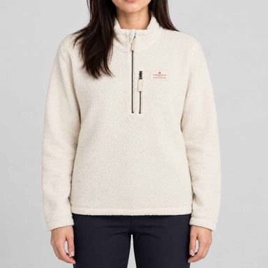 Amundsen Hut Half Zip in Oatmeal, front view on model.