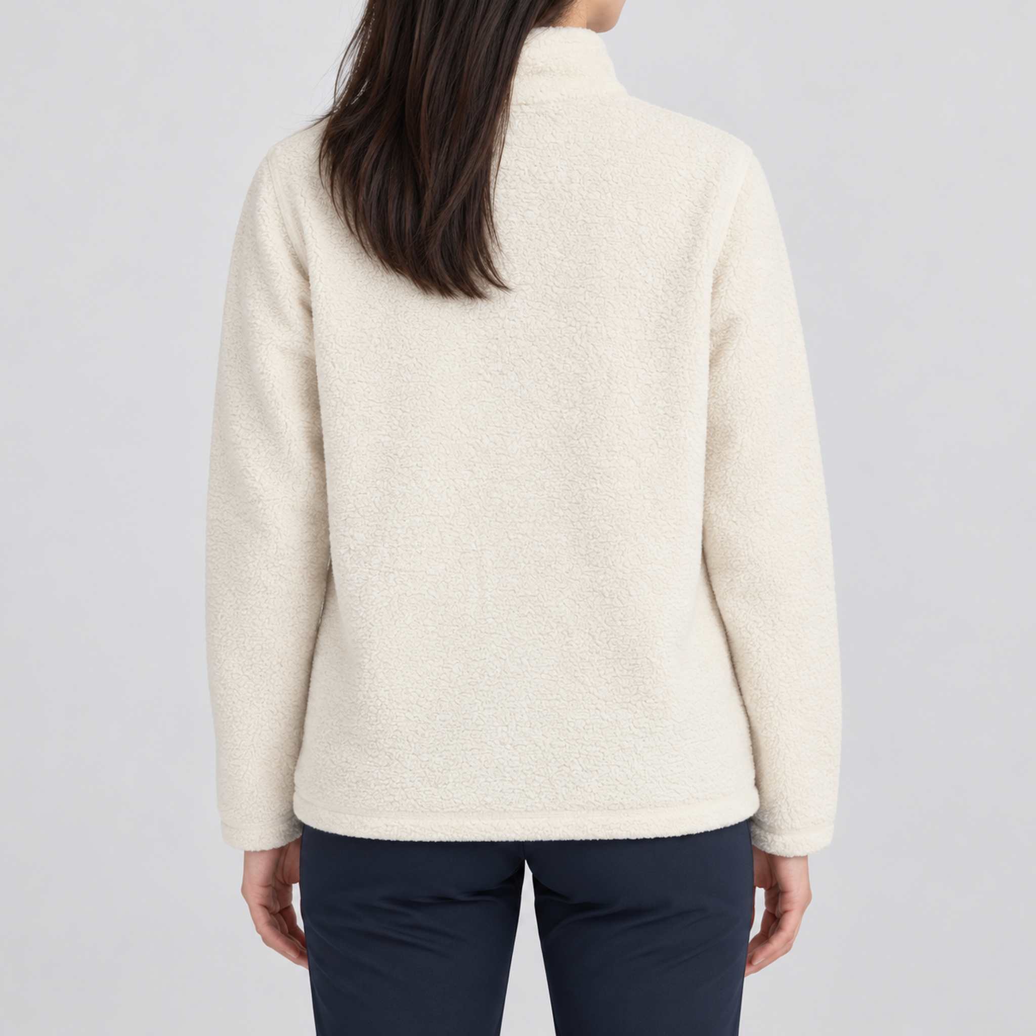 Amundsen Hut Half Zip in Oatmeal, back view on model.