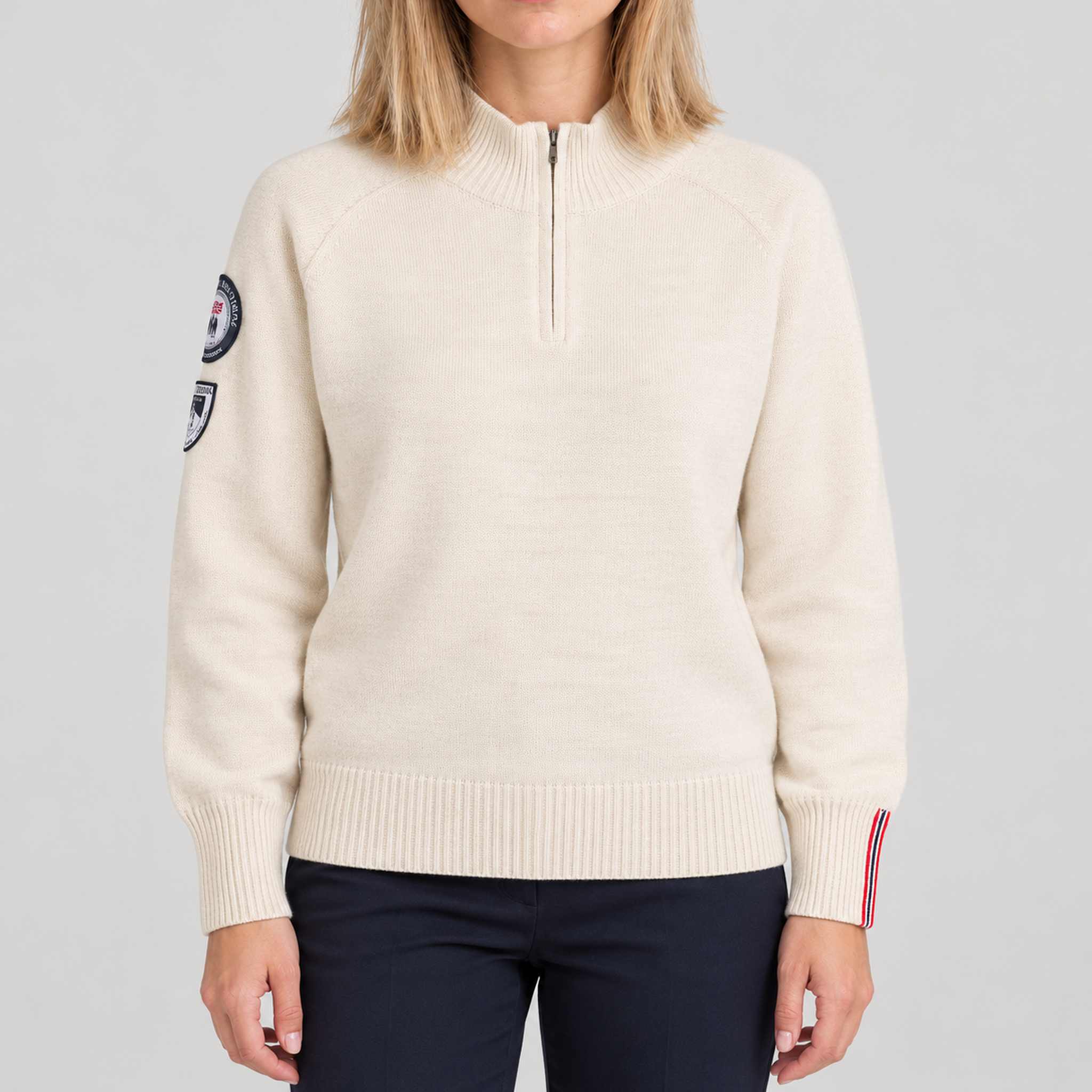 Amundsen Peak Half Zip in Oatmeal, front view on model.