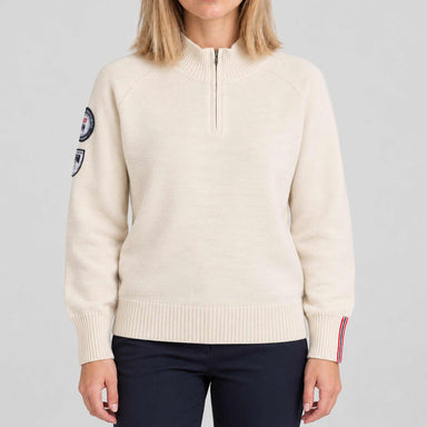 Amundsen Peak Half Zip in Oatmeal, front view on model.