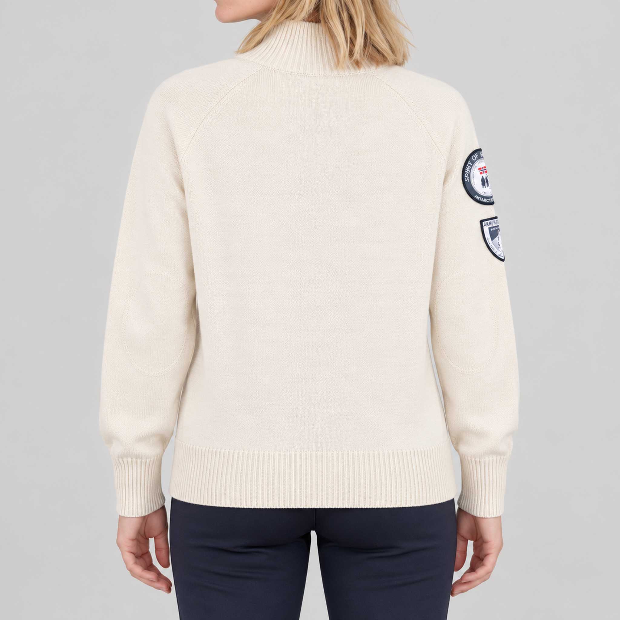 Amundsen Peak Half Zip in Oatmeal, back view on model.