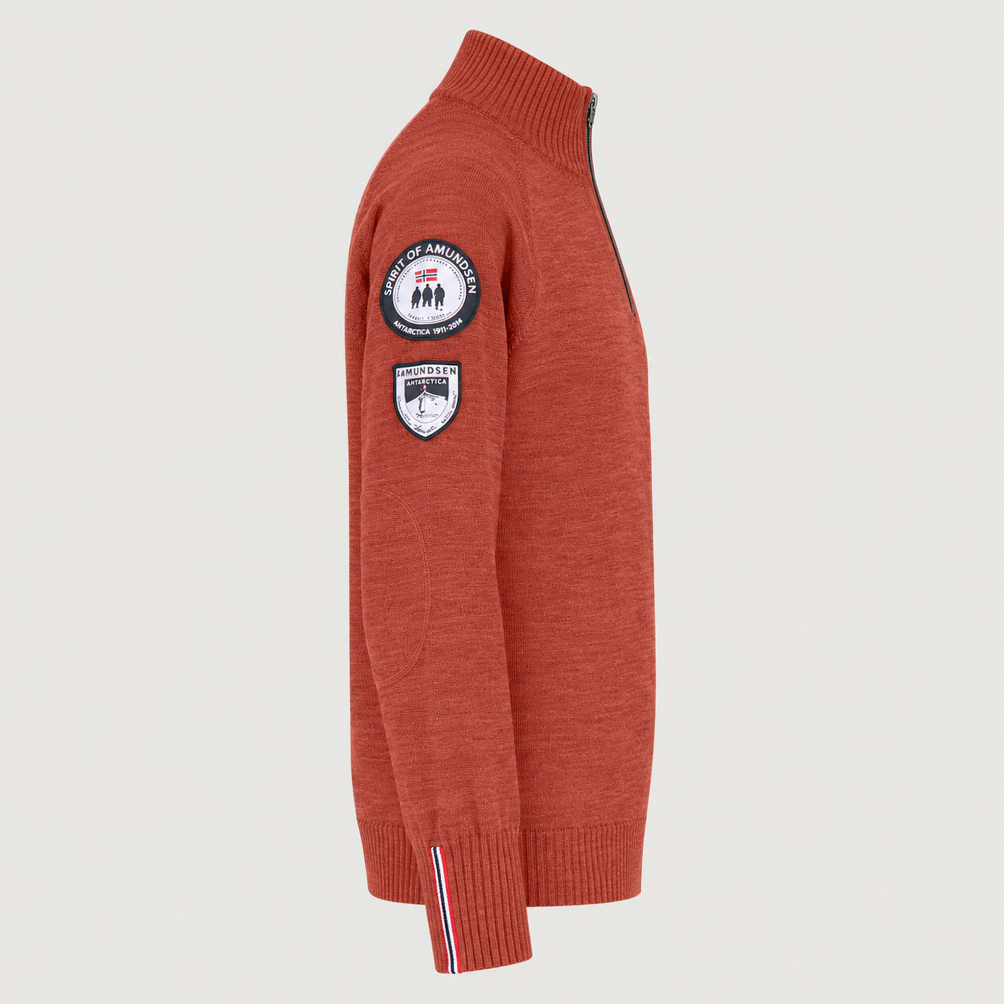 Amundsen Peak Half Zip in Terra Red, side product view.