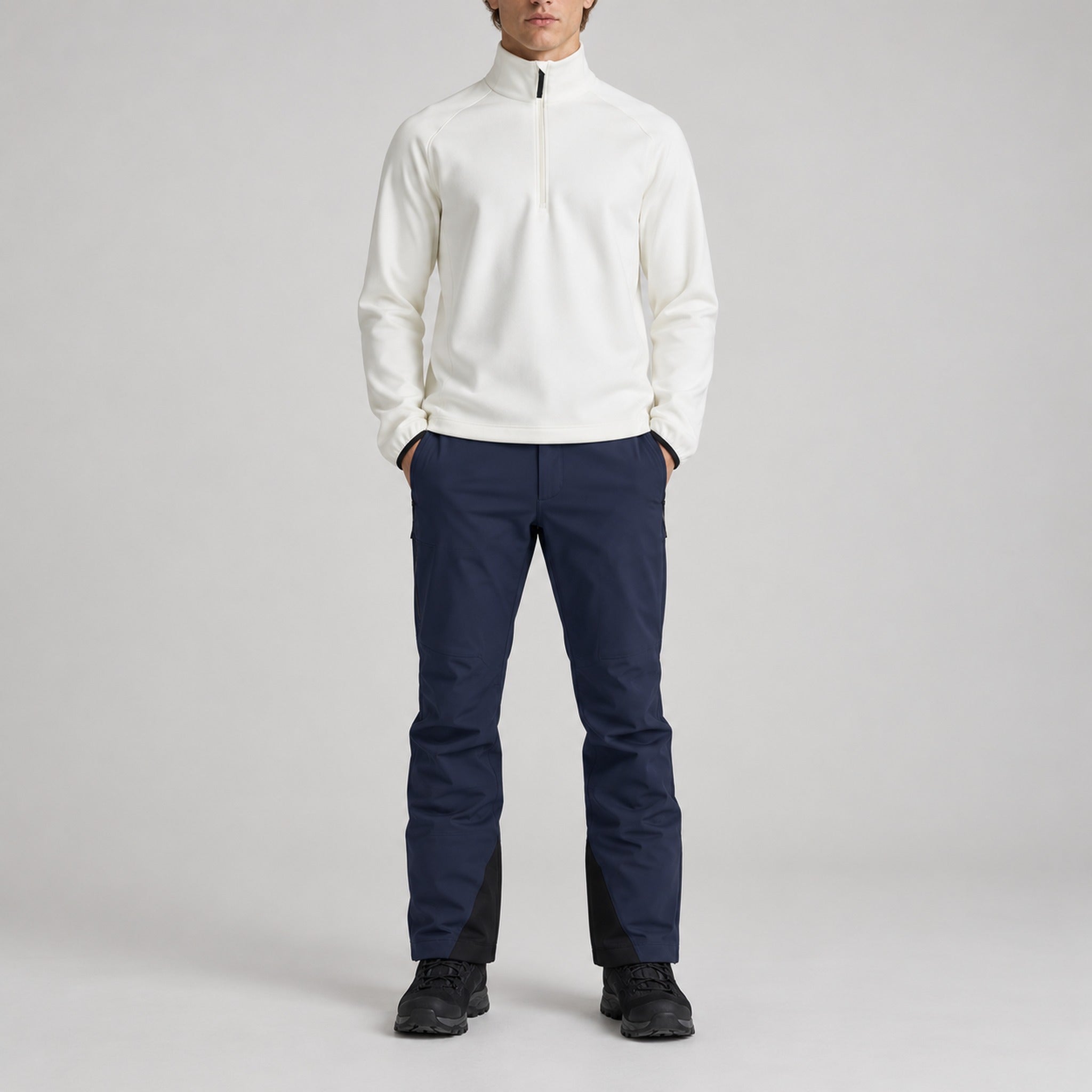Aztech Mountain AZ Technical Zip Fleece in Cloud White - full outfit model view