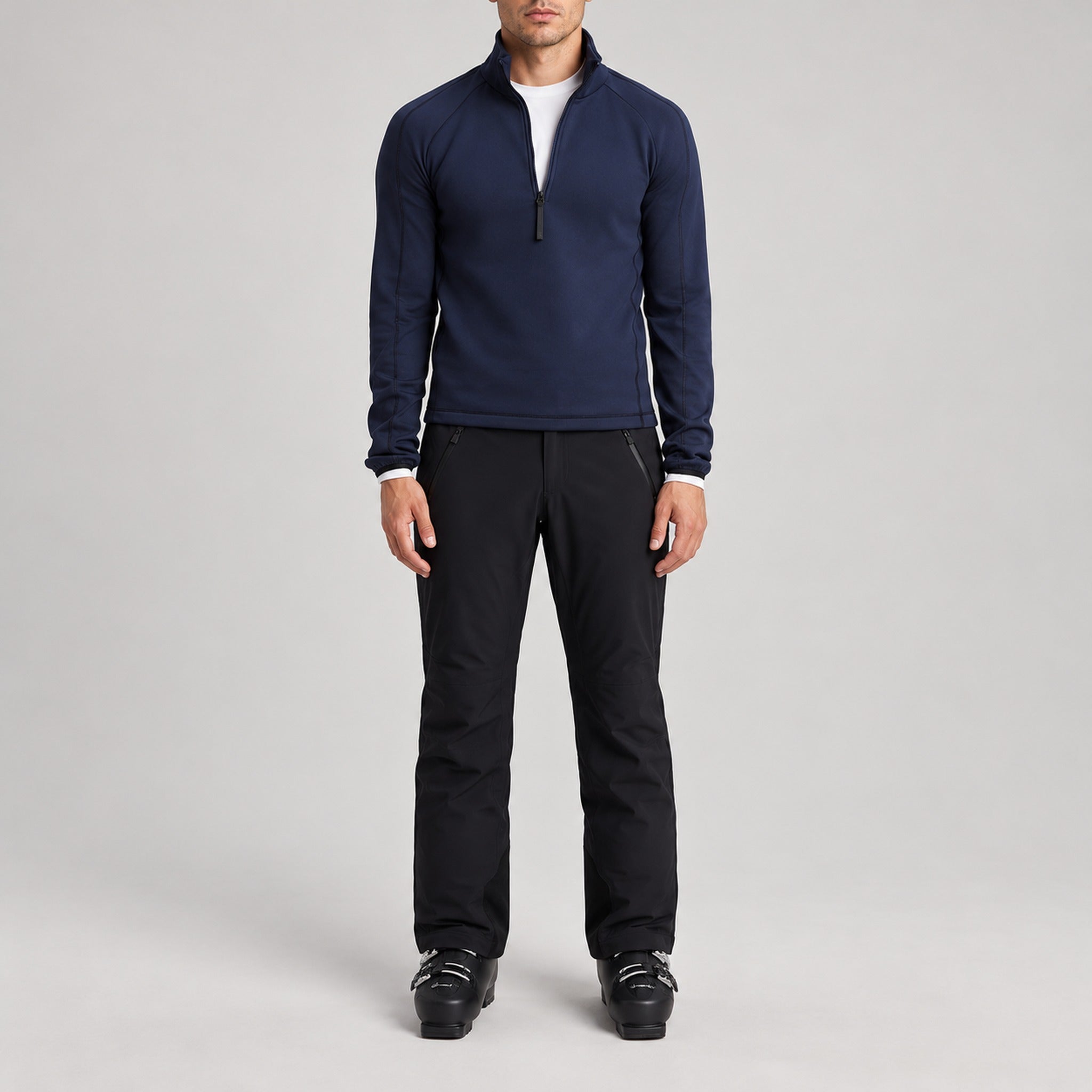 Aztech Mountain AZ Technical Zip Fleece in Sander Navy - full outfit model view