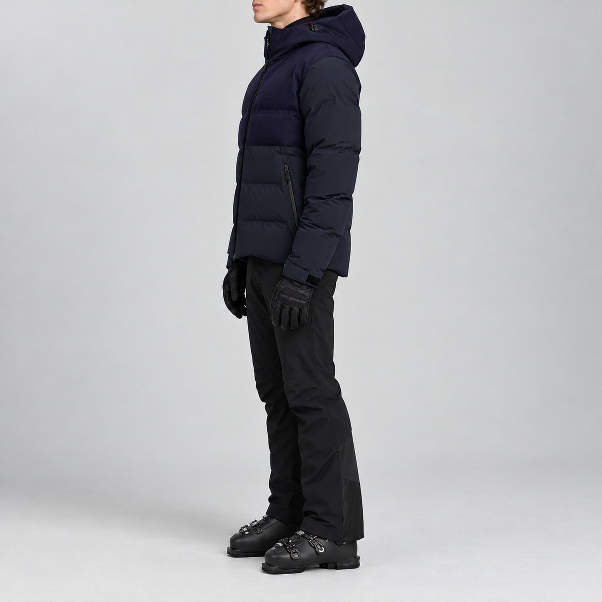 Aztech Mountain Superlite Ski Jacket in Wool Navy - side model view
